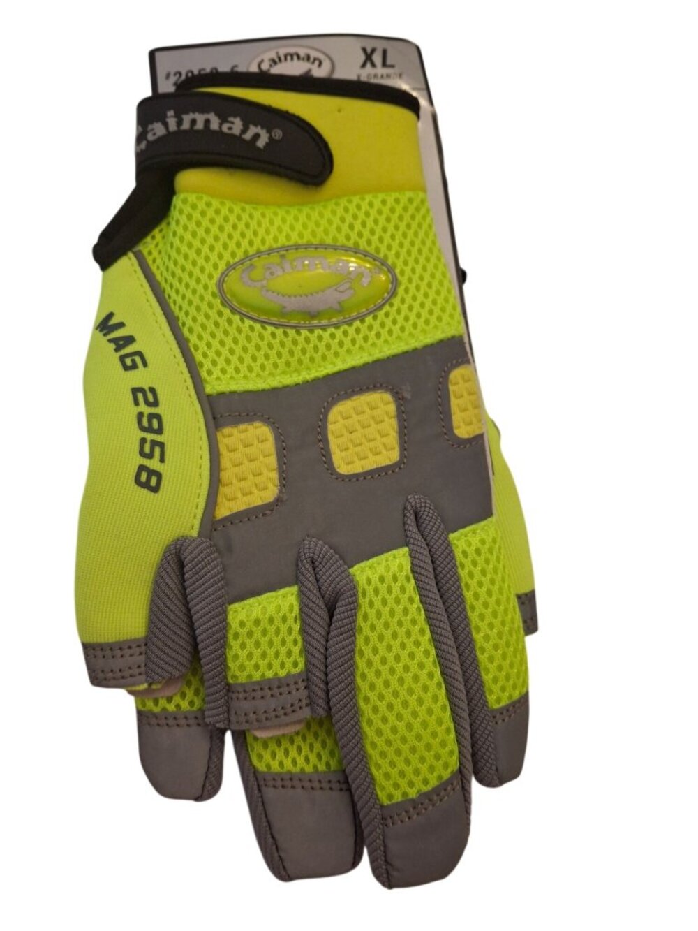 Caiman MAG 2958 Hi Vis Fingerless Work Gloves XL Safety Utility Leather